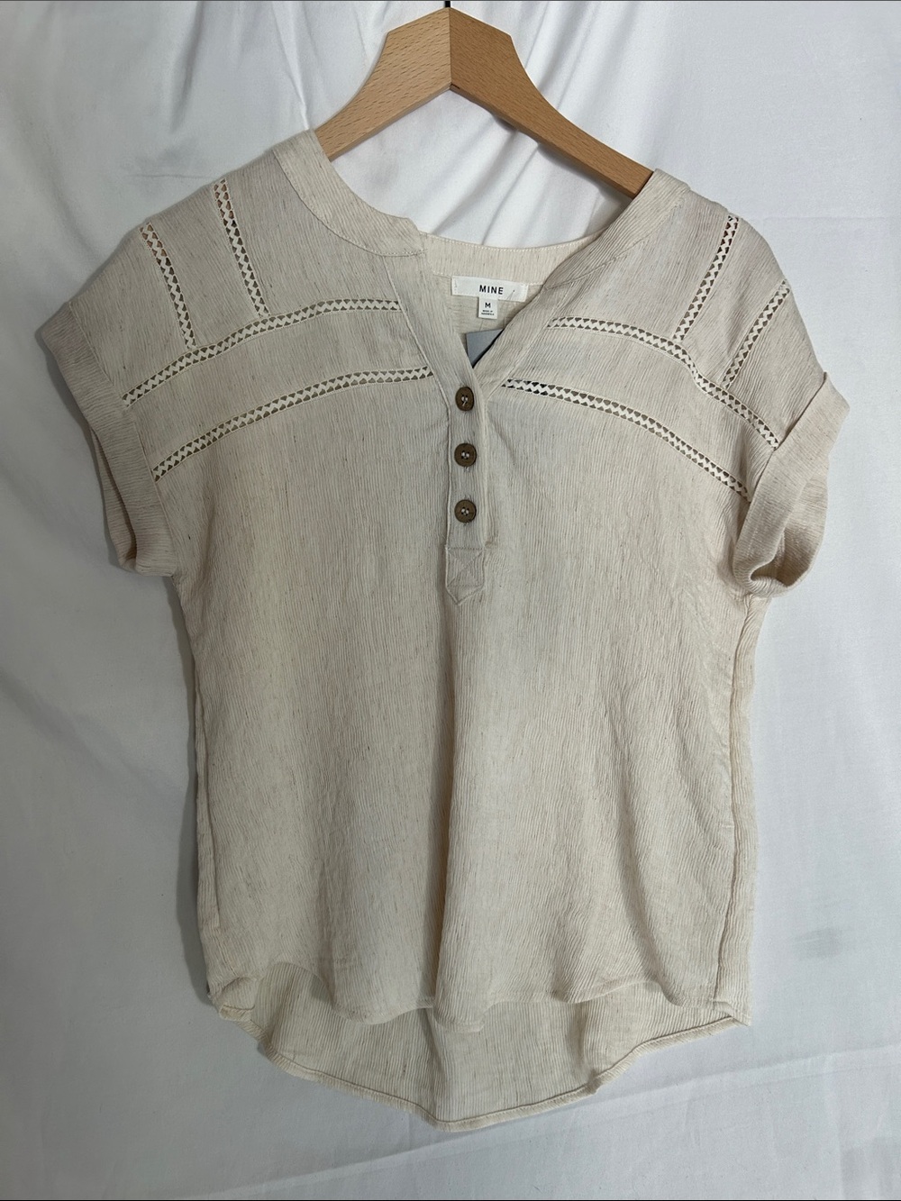 MINE Cream Short-Sleeve Henley with Eyelet Details